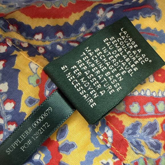 Lauren Ralph Lauren Paisley Button-Up Shirt Yellow Cotton Boho Retro Women's XS - Picture 8 of 12